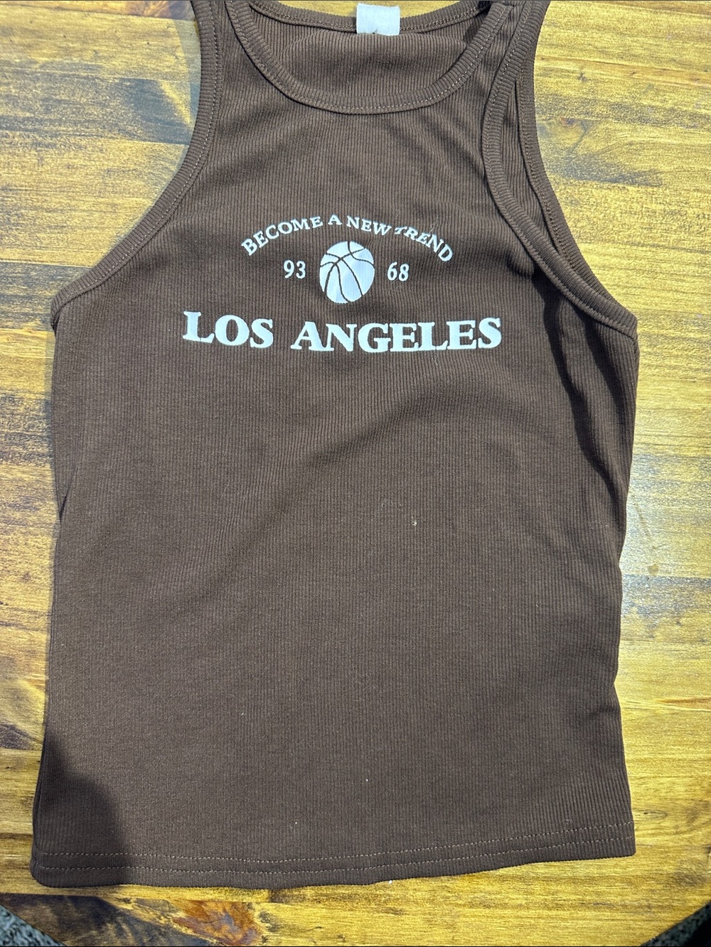 SHEIN Brown Ribbed Los Angeles Graphic Tank